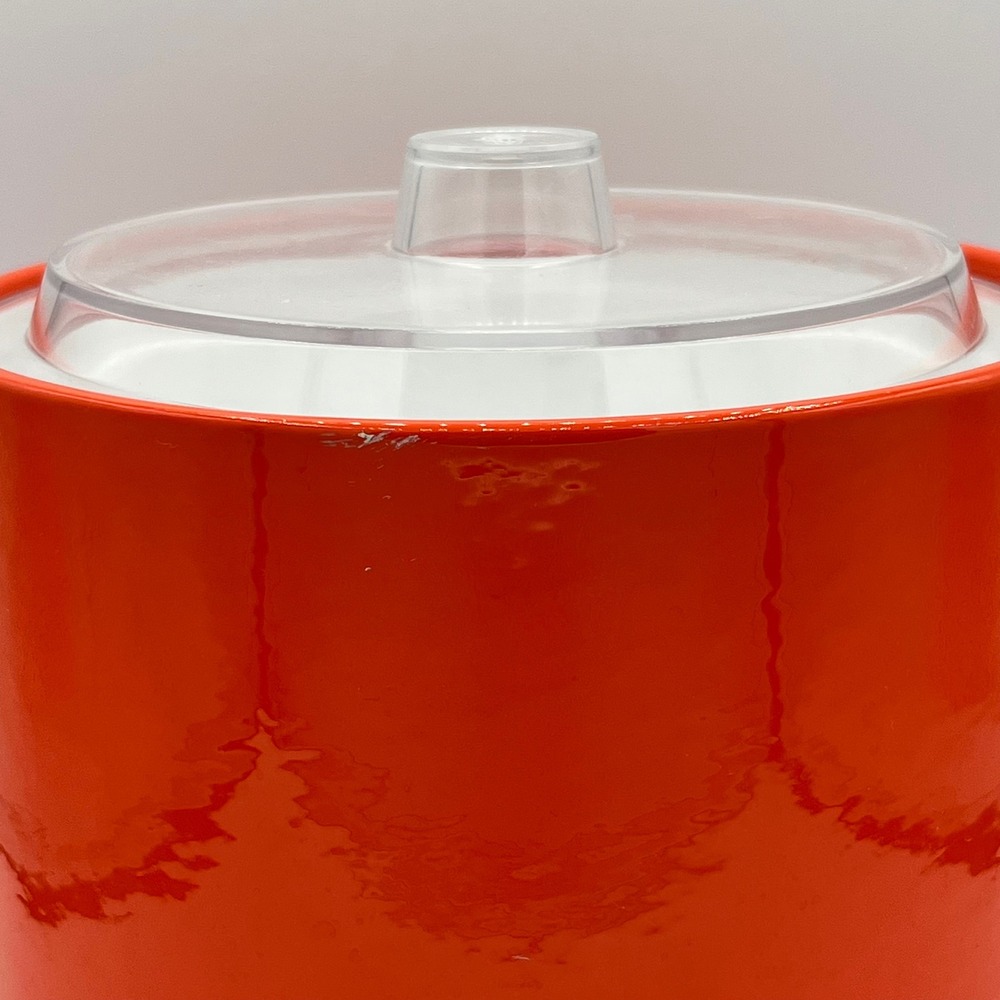 Vintage 1970s Kraftware Spice Orange Vinyl Ice Bucket – Lucite Lid & Handle - Picture 2 of 5
